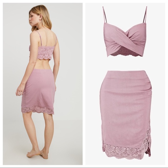 FREE PEOPLE BOHO KNIT MINI SKIRT CAMI TANK CROP TOP BOHEMIAN 2 PIECE SET A3C - Picture 14 of 16